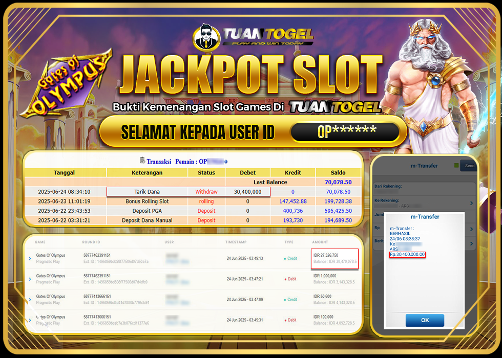 TUANTOGEL JACKPOT SLOT GATES OF OLYMPUS Rp30.400.000    